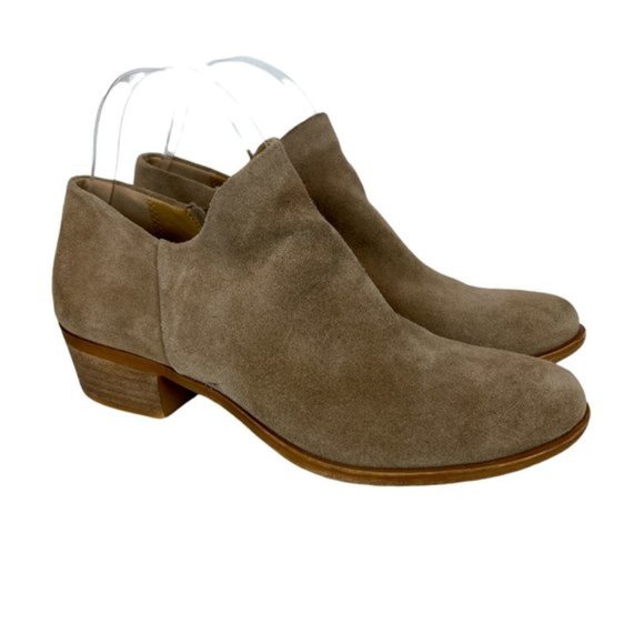 Lucky‎ Brand Ankle Booties 7.5 Brown Suede Leather Stacked Heel Zip Brett - Picture 1 of 12